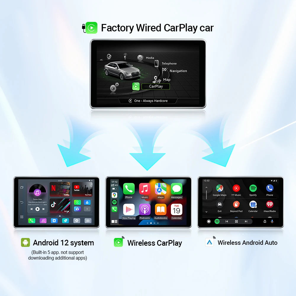 Play2Video Pro Wireless CarPlay Android Auto All-in-one Adapter Built-in 5 Video App Support TV Box Car Play Newest 2025