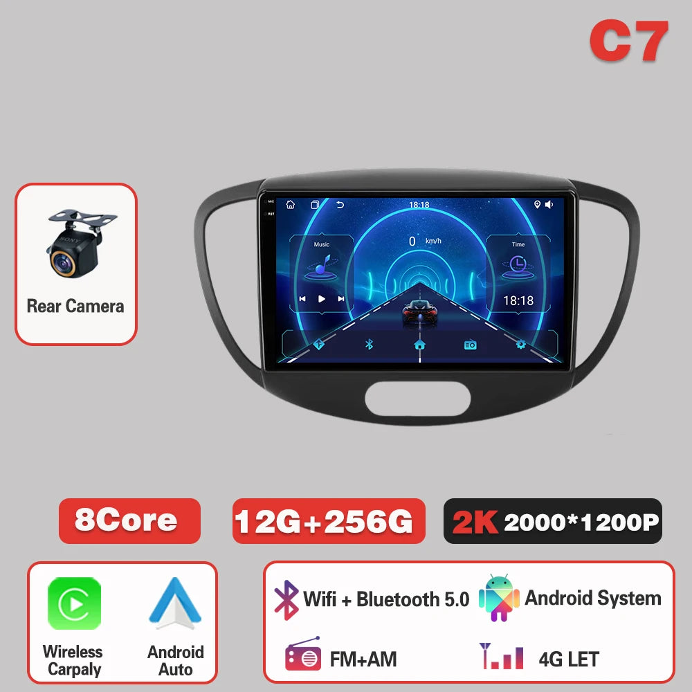 Car Radio  For Hyundai i10 2007-2013  Carplay Android 14 Multimedia Video Player touch screen Navigation GPS Auto stereo DVD