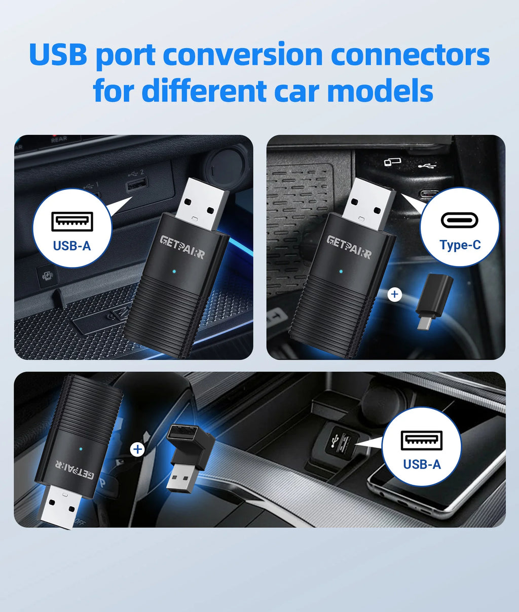 GetPairr Wireless CarPlay Dongle Android Auto Mini Adapter Plug And Play WiFi Fast Connect Universal For Cars with Wired Carplay