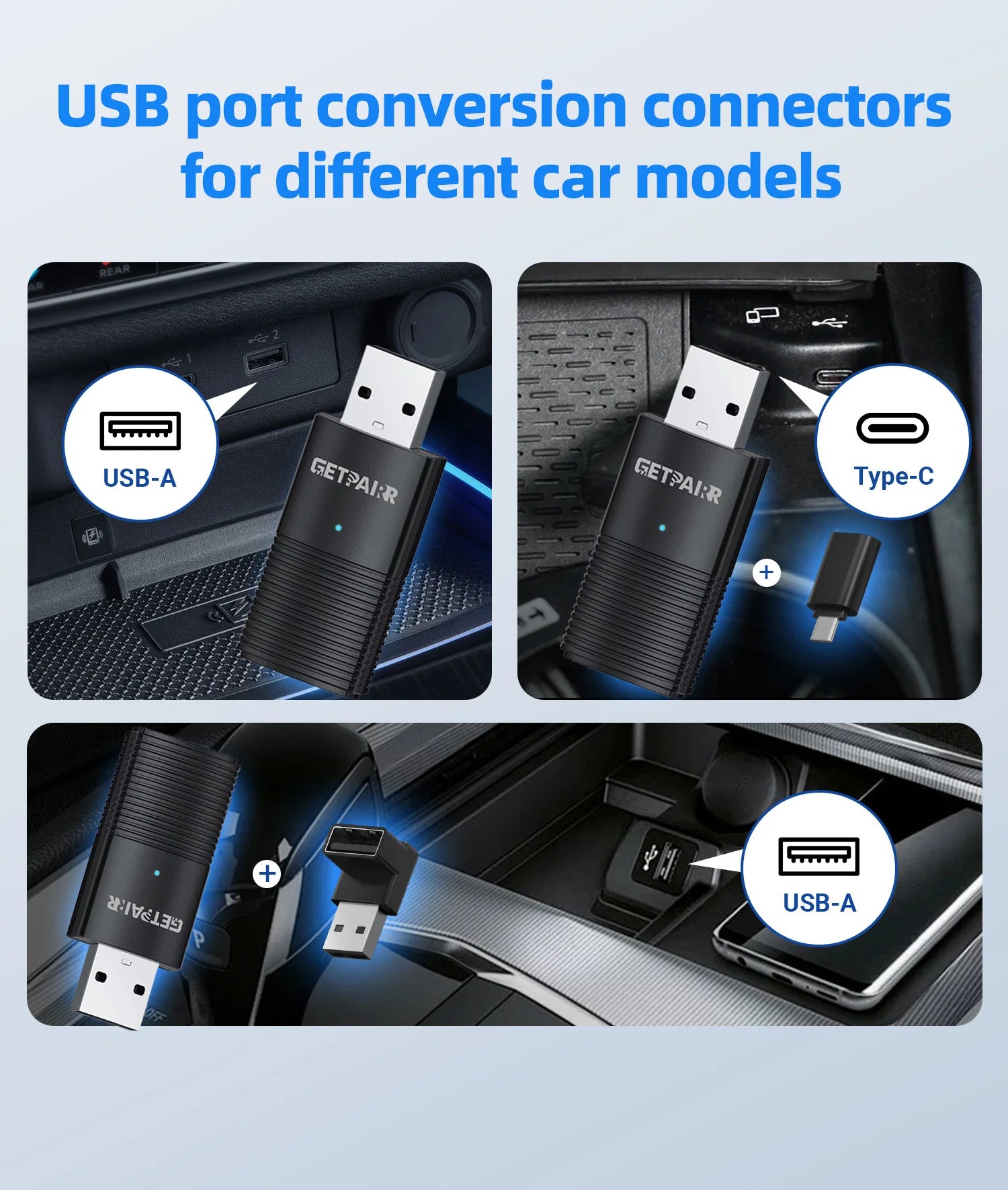 GetPairr Wireless CarPlay Dongle Android Auto Mini Adapter Plug And Play WiFi Fast Connect Universal For Cars with Wired Carplay