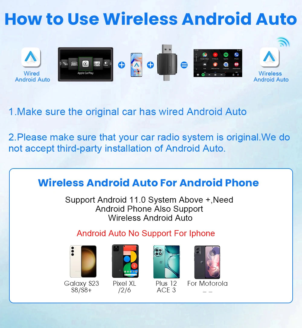 Android Auto Wireless Carplay Type-c USB Bluetooth Wifi Plug and Play 2In1 Dongle For Chevrolet Citroen Buick Cadillac Chery VW