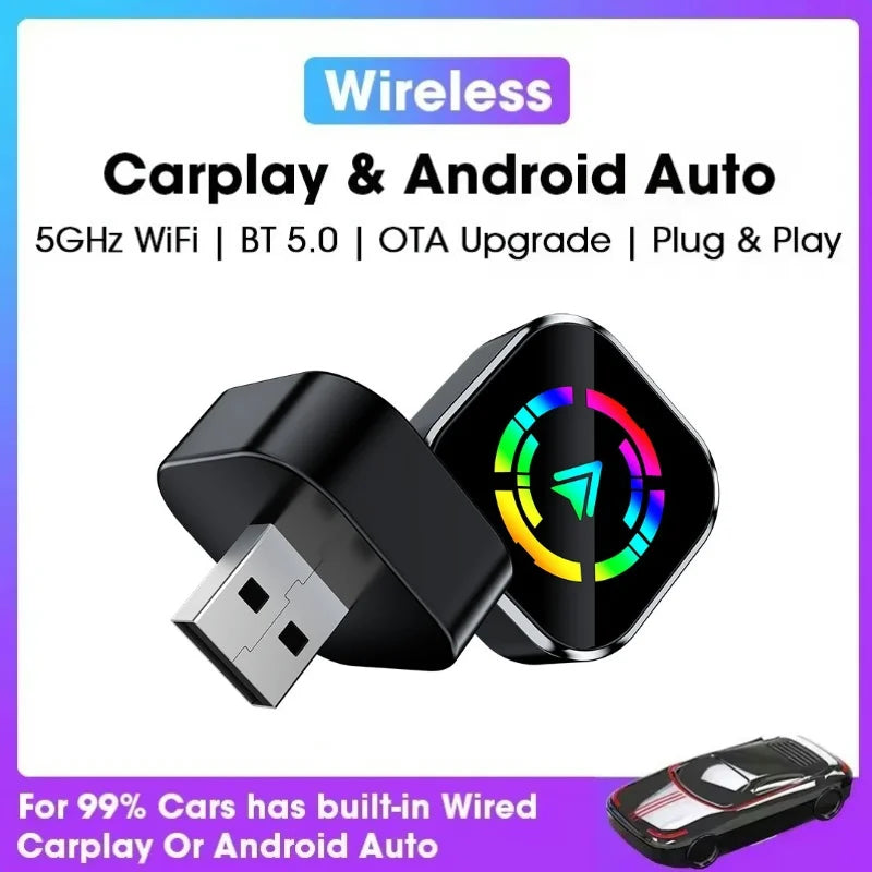 2 in1 Wired to Wireless CarPlay Adapter Plug & Plug Auto Connect Converts for Wired Cars Compatible CarPlay & Android Auto