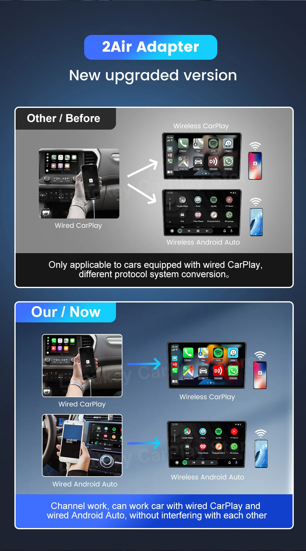 CarlinKit 5.0 & CarlinKit 4.0 Wireless CarPlay Android Auto Waze Music Spotify Auto For Audi Golf Peugeot Mazda KIA Mercedes MG