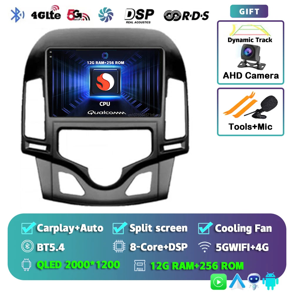 Android 14 For Hyundai i30 2006-2011 MANUAL AC 2K QLED Android Car Radio Multimedia Video Player GPS Stereo CarPlay Navigation