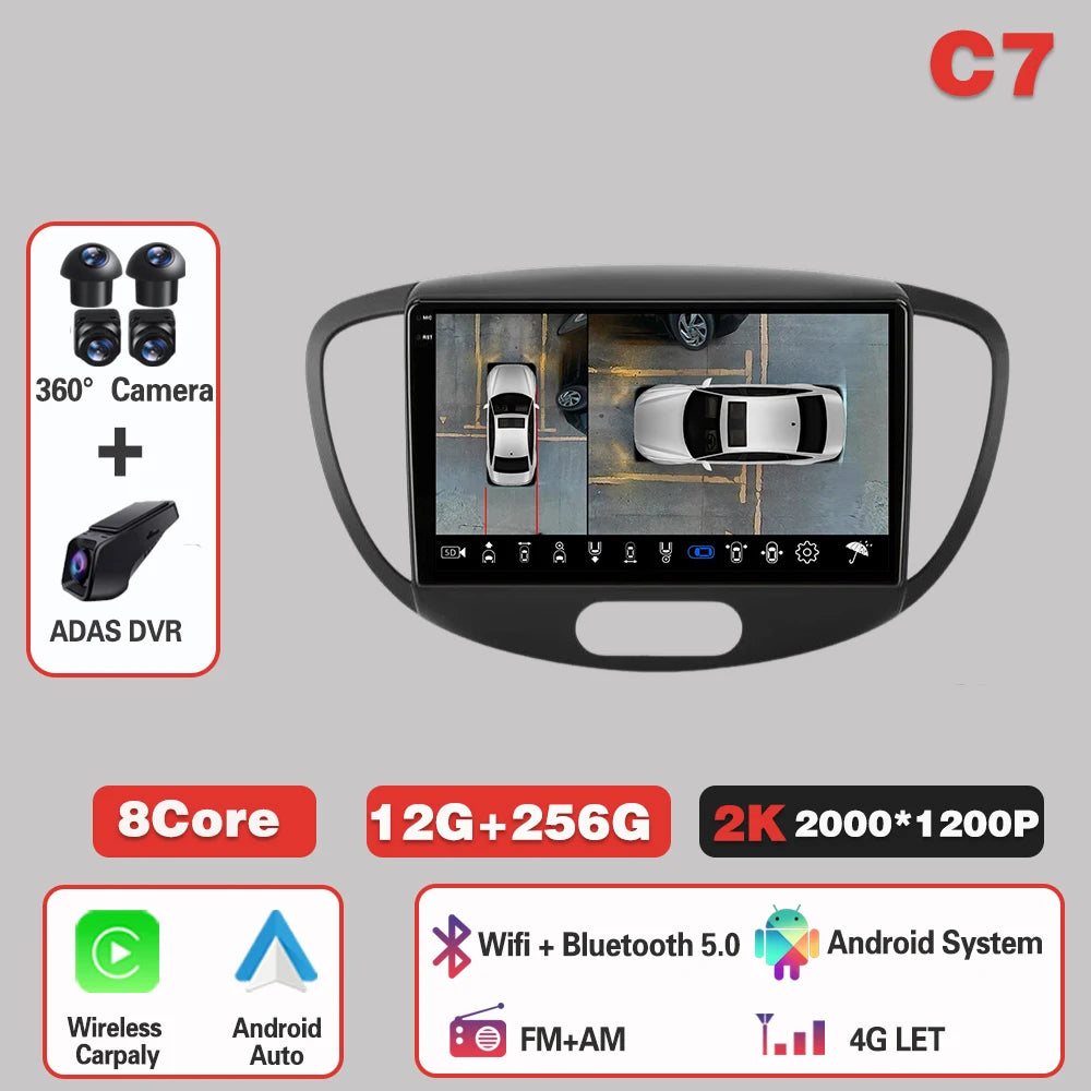 Car Radio  For Hyundai i10 2007-2013  Carplay Android 14 Multimedia Video Player touch screen Navigation GPS Auto stereo DVD