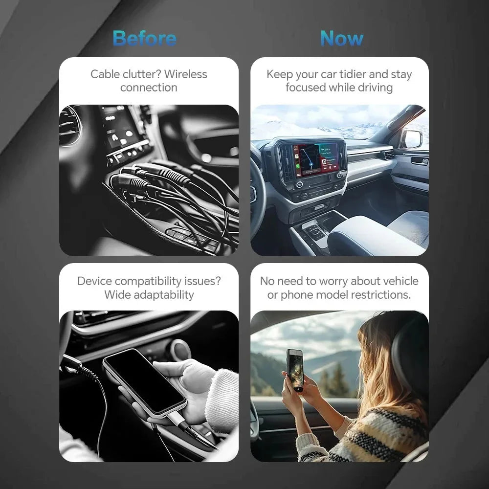 2 in1 Wired to Wireless CarPlay Adapter Plug & Plug Auto Connect Converts for Wired Cars Compatible CarPlay & Android Auto