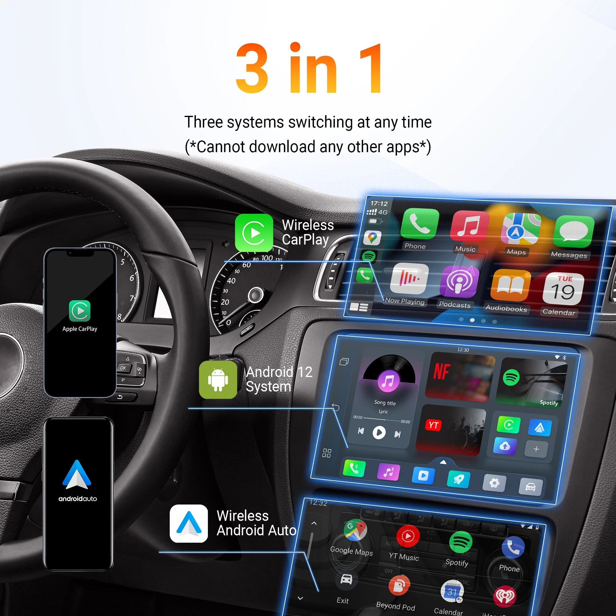 Play2Video Pro Wireless CarPlay Android Auto Adapter Built-in Video App for Youtube Multimedia TV Car Accessories for Netflix