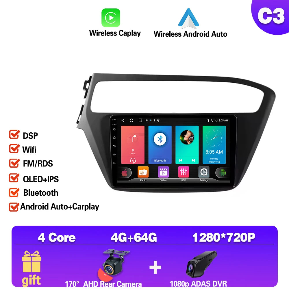 Android 15 For Hyundai i20 2 2018 - 2020 android Auto Car radio Multimedia player 4G Carplay 2din GPS Stereo radio WIFI