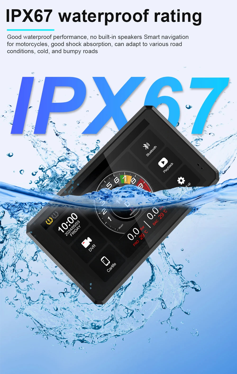 5'' Carplay for Motorcycle Screen Smart Screen Waterproof Wireless Android Auto Dash Board DVR Monitor Navigation GPS TPMS WiFi