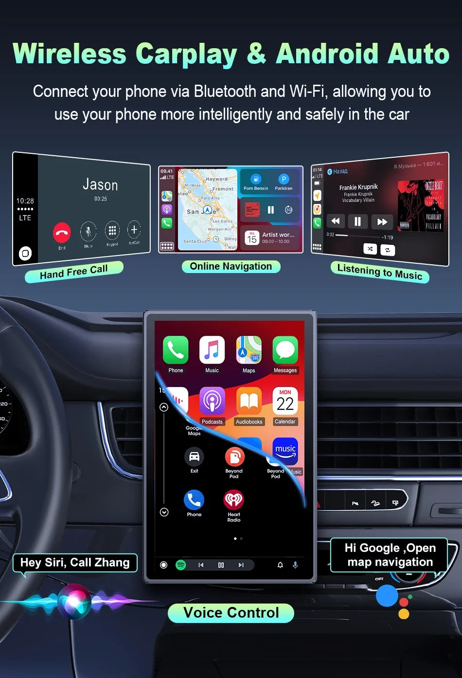 New 8 inch Carplay Screen for Car Wireless Carplay Android Auto Horizontal and Vertical Screen Navigation GPS Portable Car Radio