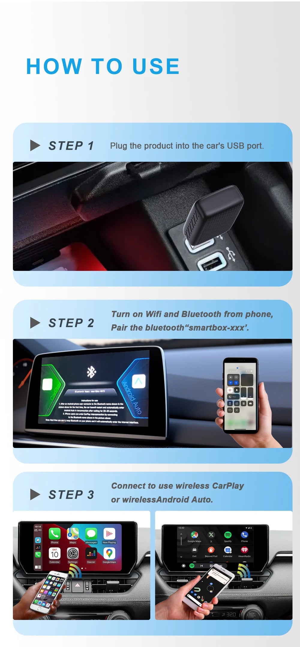 2025 2in1 Wireless Carplay&Android Auto Box 2in1 Wired to Wireless Dongle Automatic Connect Adapter Bluetooth Plug&Play Mini Box