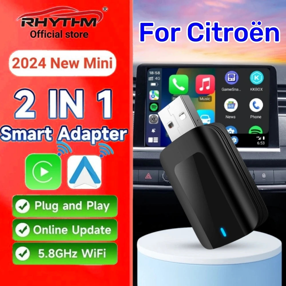 Wireless Adapter CarPlay Android Auto 2in1 Smart Dongle Play&Plug For Citroёn Aircross Berlingo Multispace C4 Picasso C5 Break