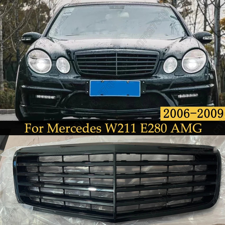 شبكة المصد الأمامي لسيارة مرسيدس W211 E-Class E280 E320 E350 E400 E500 AMG سيدان 2006-2009 طقم ضبط هيكل شبكة السباق