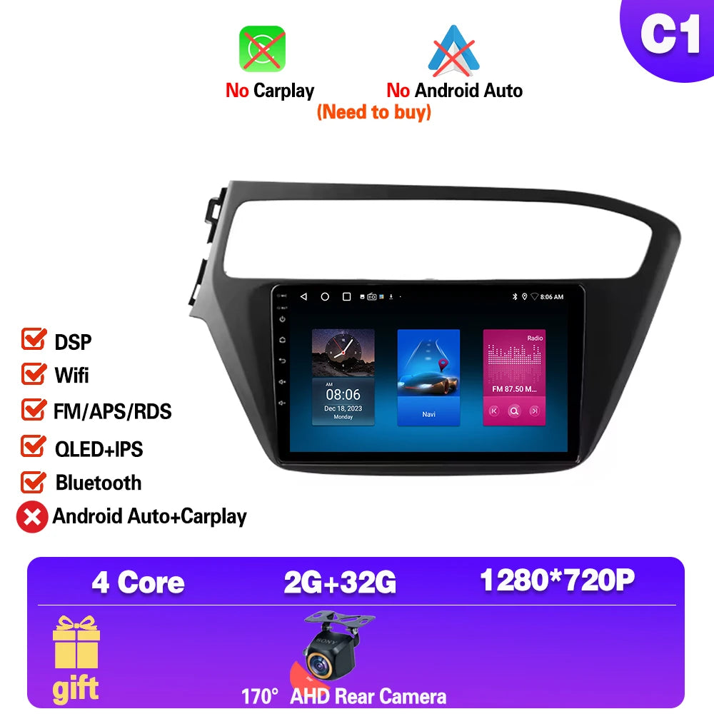 Android 15 For Hyundai i20 2 2018 - 2020 android Auto Car radio Multimedia player 4G Carplay 2din GPS Stereo radio WIFI