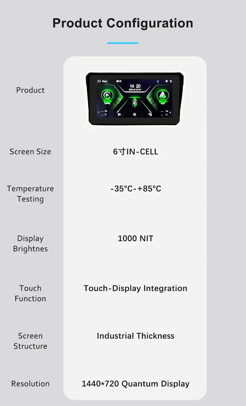 6 inch Motorcycle Navigation GPS Screen 1440*720P Wireless CarPlay Android Auto Motorcycle GPS Motor DVR Monitor TPMS Optional