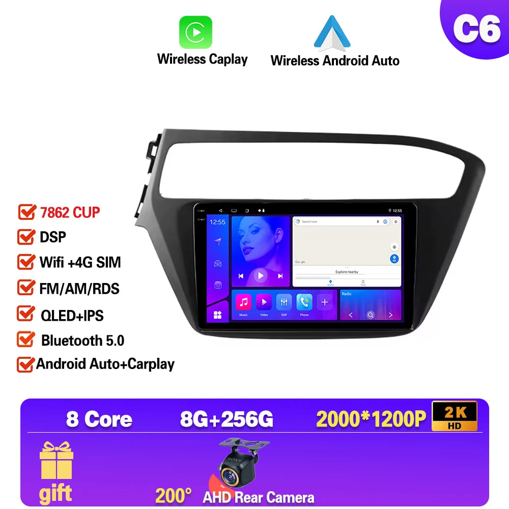 Android 15 For Hyundai i20 2 2018 - 2020 android Auto Car radio Multimedia player 4G Carplay 2din GPS Stereo radio WIFI