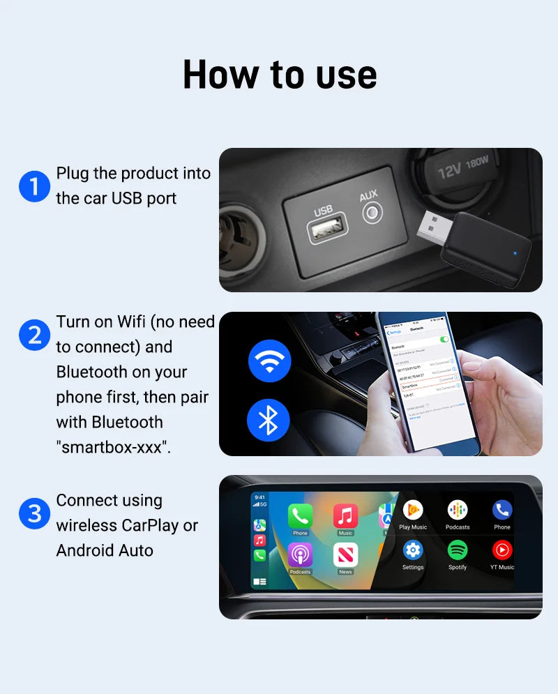 2025New Wired to Wireless Carplay Android Auto 2in1 Mini Adapter Dongle Auto Connect Plug&Play Bluetooth WiFi Universal Mini Box