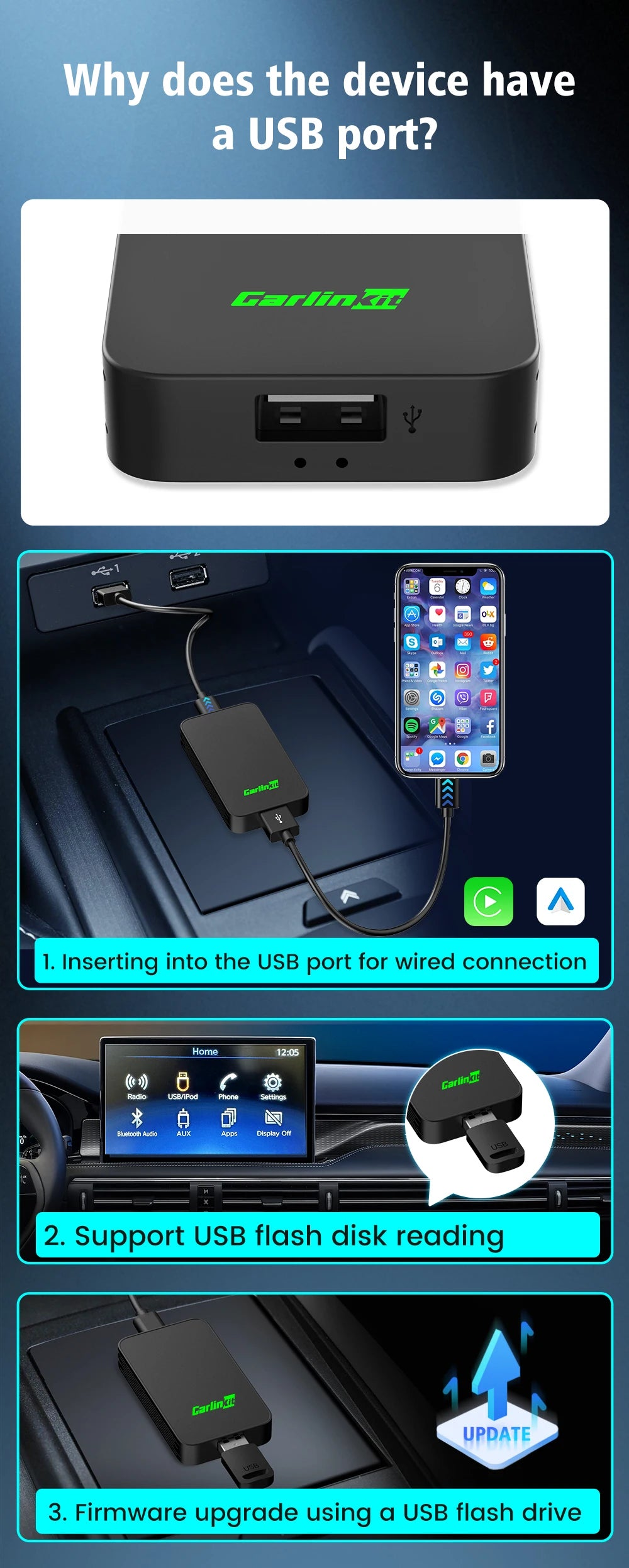 CarlinKit 5.0 & CarlinKit 4.0 Wireless CarPlay Android Auto Waze Music Spotify Auto For Audi Golf Peugeot Mazda KIA Mercedes MG