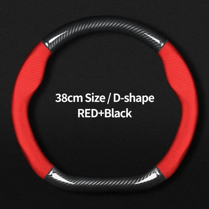 KIA Car Carbon Fiber Leather Car Steering Wheel Cover for  Rio Sorento Sportage Forte K3 K2 K5 Stonic Strong Spectra Optima