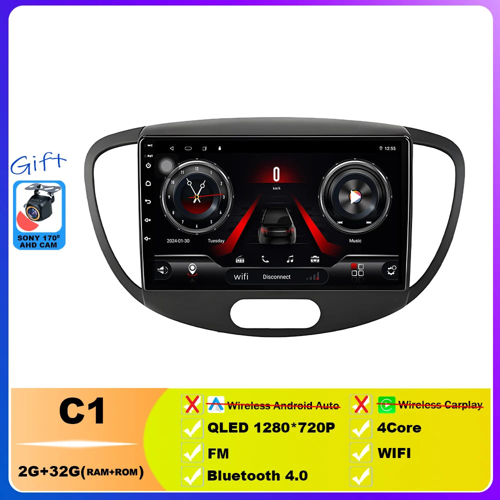 Car Radio For Hyundai i10 2007 2008 2009 2010 2011 - 2013 Multimedia Video Player GPS Stereo CarPlay 4G Navigationv Android 15