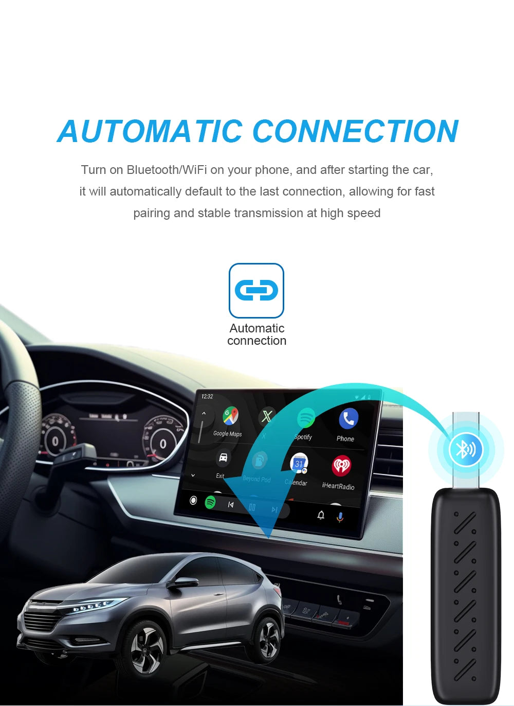 2025 2in1 Wireless Carplay&Android Auto Box 2in1 Wired to Wireless Dongle Automatic Connect Adapter Bluetooth Plug&Play Mini Box