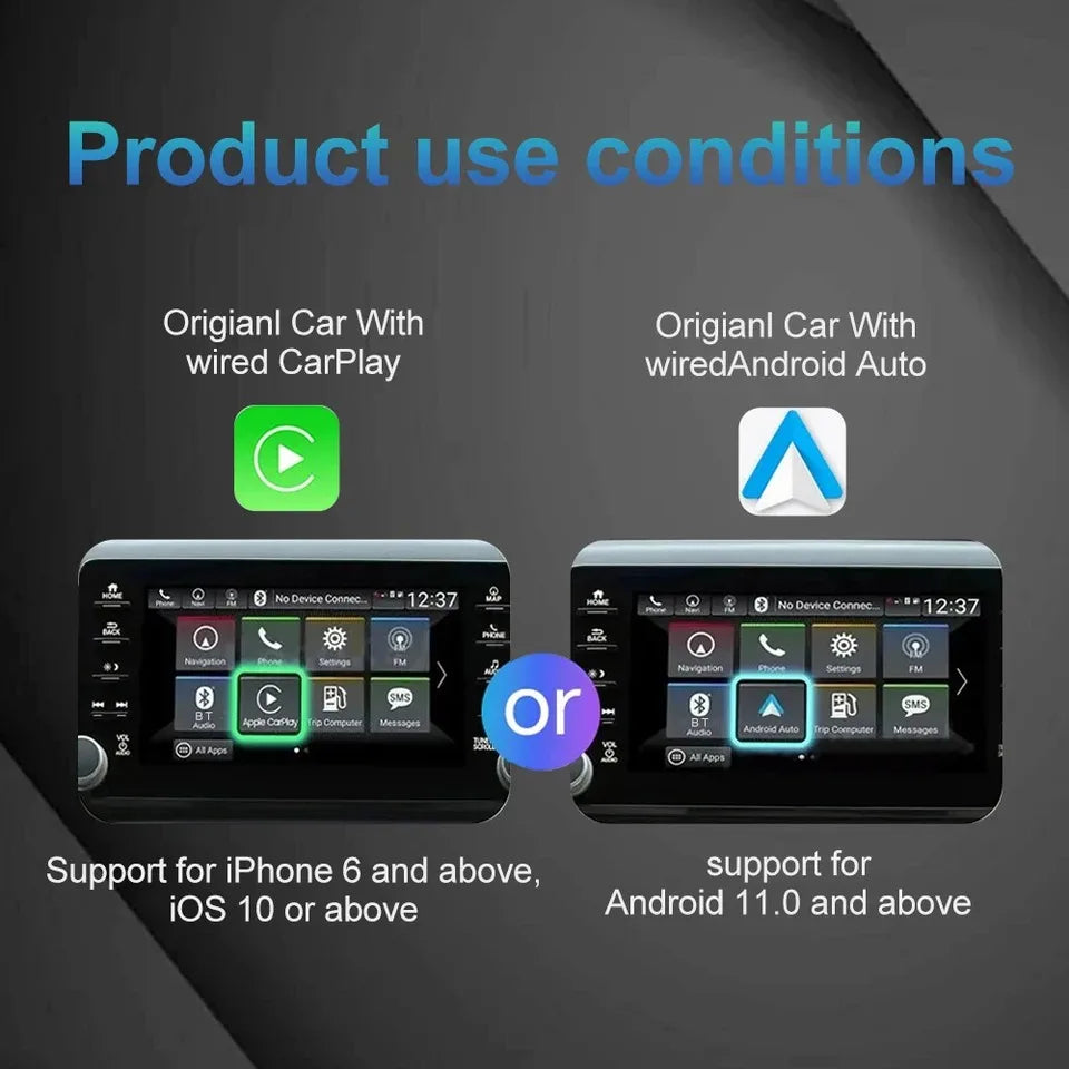 2 in1 Wired to Wireless CarPlay Adapter Plug & Plug Auto Connect Converts for Wired Cars Compatible CarPlay & Android Auto