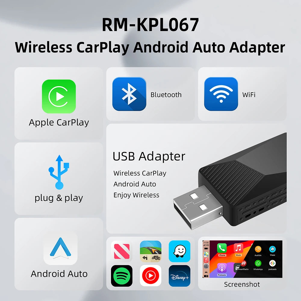 2 in 1 AI Box Mini Adapter Wired to Wireless Carplay&Android Auto Compatible with 99% of Cars Plug and Play WiFi Smart Dongle