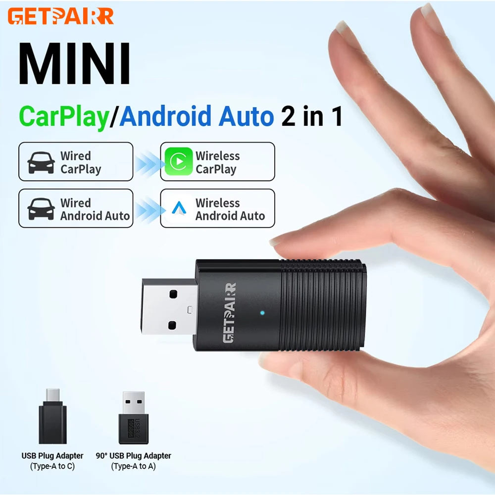 GetPairr Wireless CarPlay Dongle Android Auto Mini Adapter Plug And Play WiFi Fast Connect Universal For Cars with Wired Carplay
