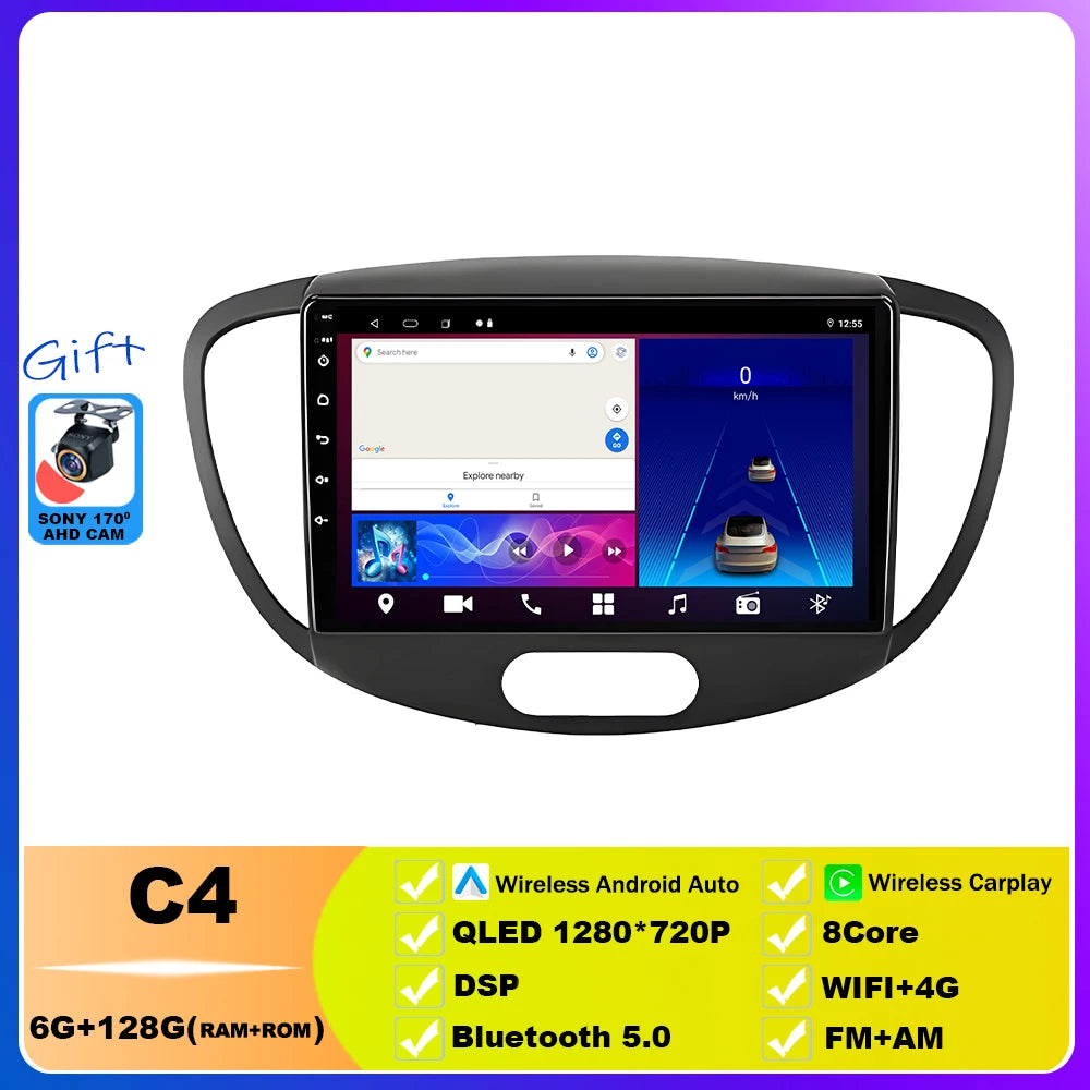 Car Radio For Hyundai i10 2007 2008 2009 2010 2011 - 2013 Multimedia Video Player GPS Stereo CarPlay 4G Navigationv Android 15