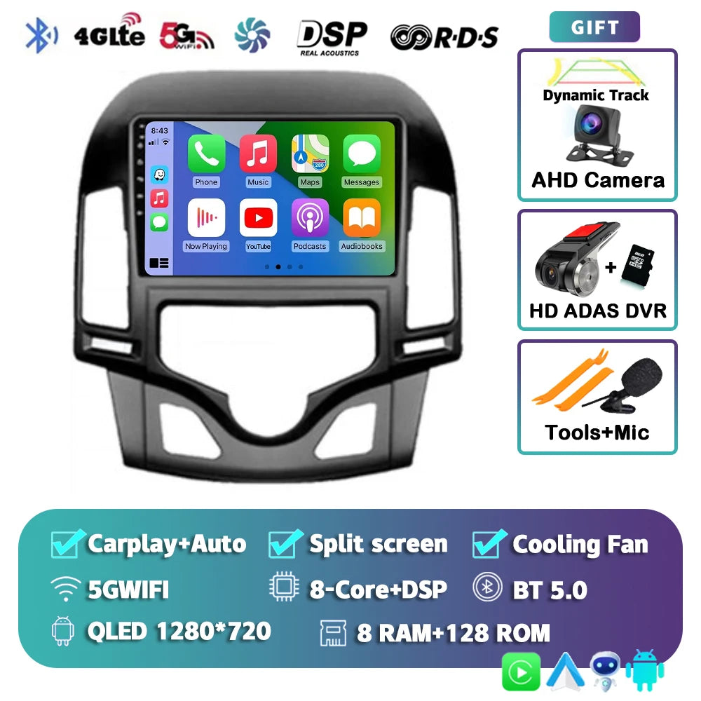 Android 14 For Hyundai i30 2006-2011 MANUAL AC 2K QLED Android Car Radio Multimedia Video Player GPS Stereo CarPlay Navigation