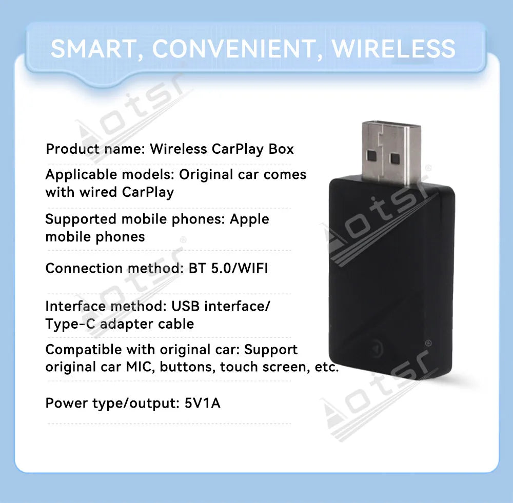 The Car Accessories Modification of Carplay USB Stereo Radio Wireless Plug and Play Compatible with Most Cars