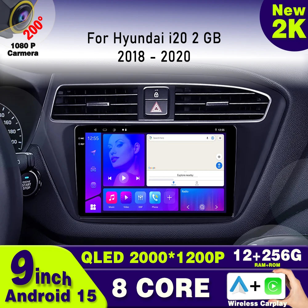 Android 15 For Hyundai i20 2 2018 - 2020 android Auto Car radio Multimedia player 4G Carplay 2din GPS Stereo radio WIFI