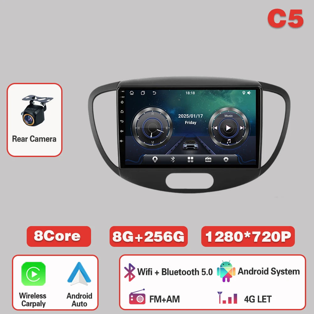 Car Radio  For Hyundai i10 2007-2013  Carplay Android 14 Multimedia Video Player touch screen Navigation GPS Auto stereo DVD