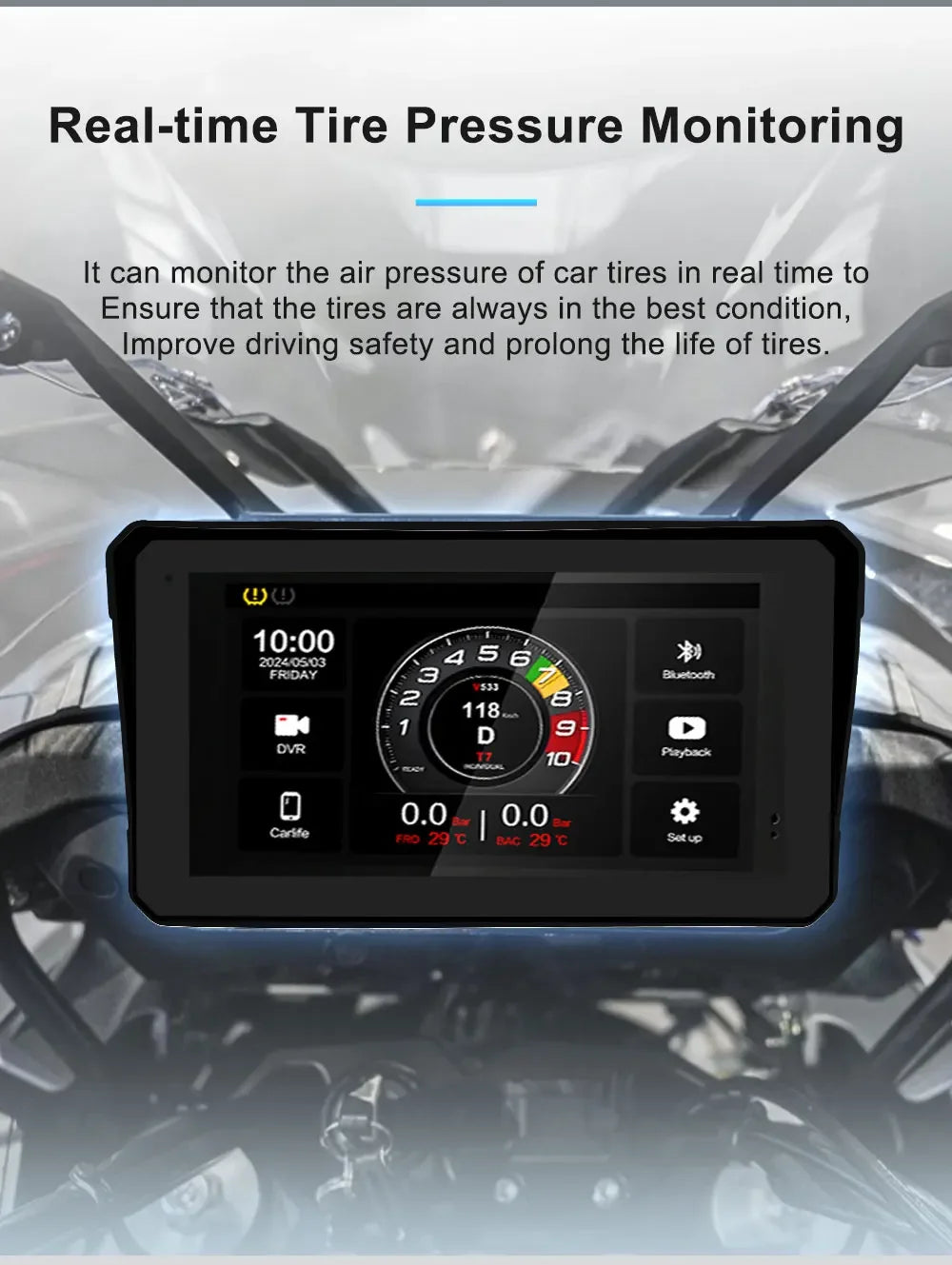 6 inch Motorcycle Navigation GPS Screen 1440*720P Wireless CarPlay Android Auto Motorcycle GPS Motor DVR Monitor TPMS Optional