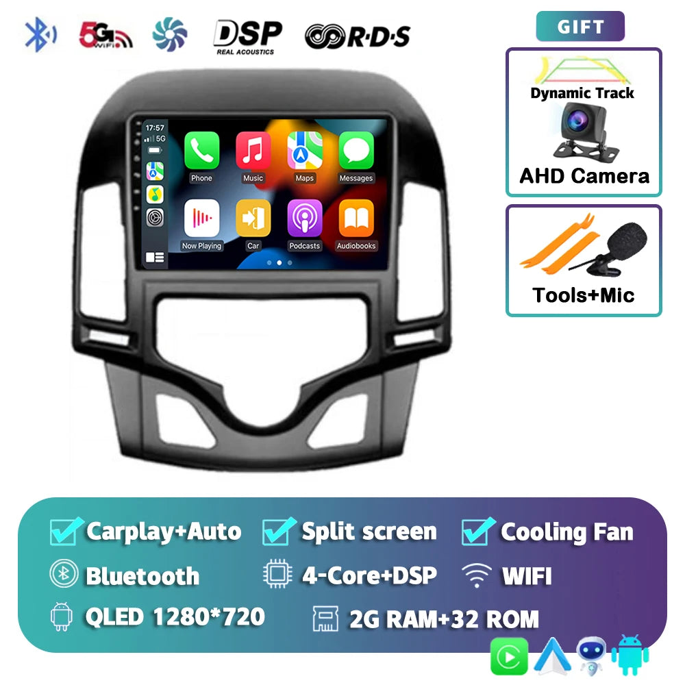 Android 14 For Hyundai i30 2006-2011 MANUAL AC 2K QLED Android Car Radio Multimedia Video Player GPS Stereo CarPlay Navigation