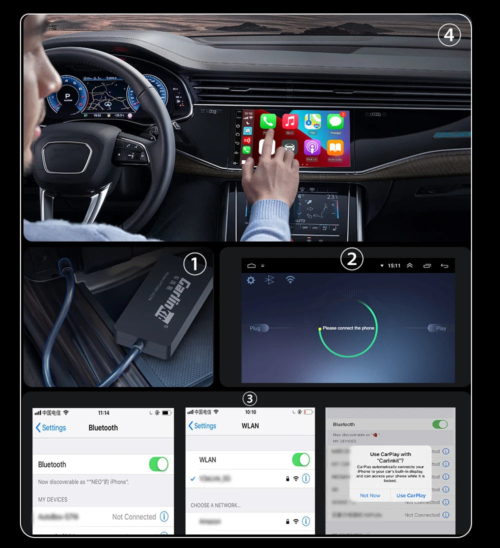 CarlinKit Wired or Wireless CarPlay Adapter USB Android Auto Dongle for Android Car Multimedia Mirrorlink Waze Spotify Autokit