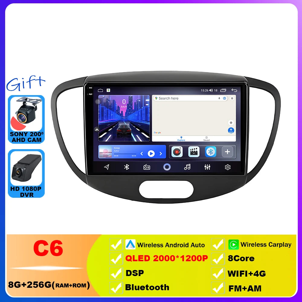 Car Radio For Hyundai i10 2007 2008 2009 2010 2011 - 2013 Multimedia Video Player GPS Stereo CarPlay 4G Navigationv Android 15