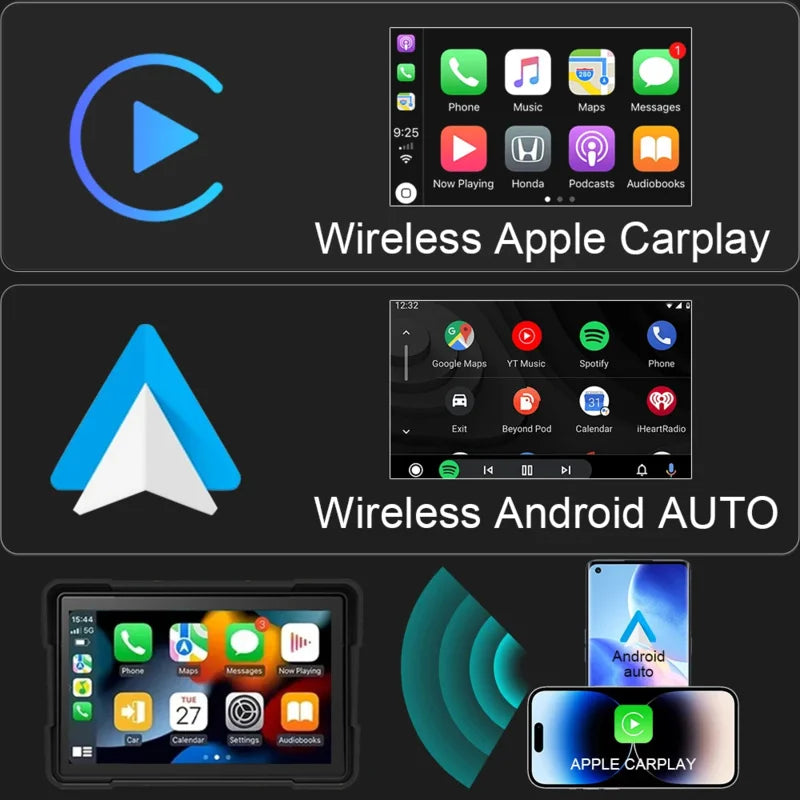 6 inch Motorcycle Navigation GPS Screen 1440*720P Wireless CarPlay Android Auto Motorcycle GPS Motor DVR Monitor TPMS Optional