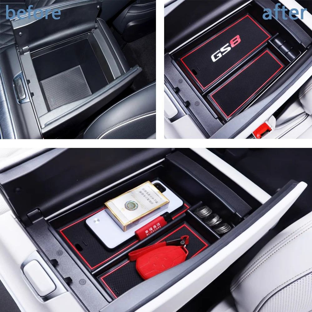 صينية تنظيم وحدة التحكم المركزية لسيارة Trumpchi GAC GS8 2022 2023 2024 صندوق مسند الذراع صندوق التخزين حامل الملحقات الداخلية