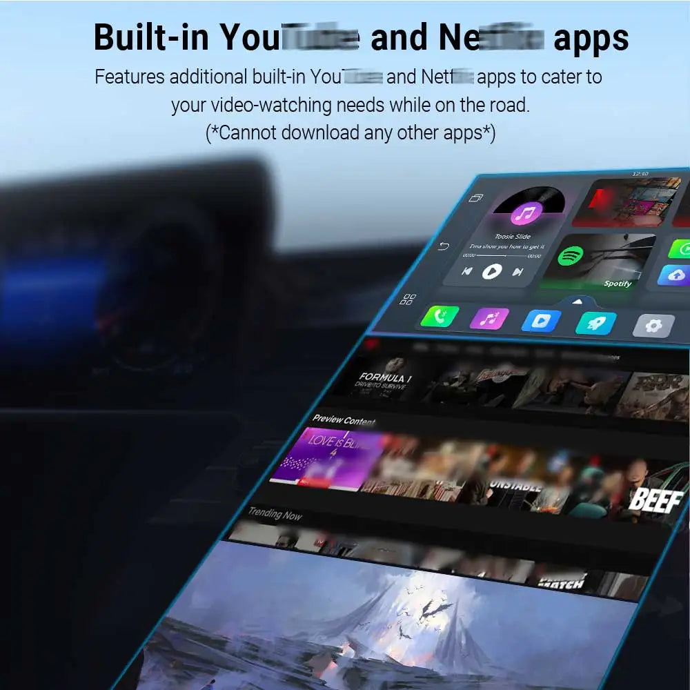 Play2Video Pro Wireless CarPlay Android Auto Adapter for Factory Cars with Builtin Apps for YouTube Spotify