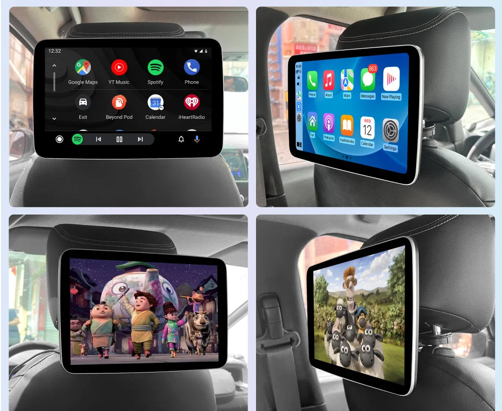 JIUYIN Car Screens Rear Seat Monitor Headrest TV Screen Android Auto CarPlay WiFi Movie/Netflix/Youtube Online Video Player
