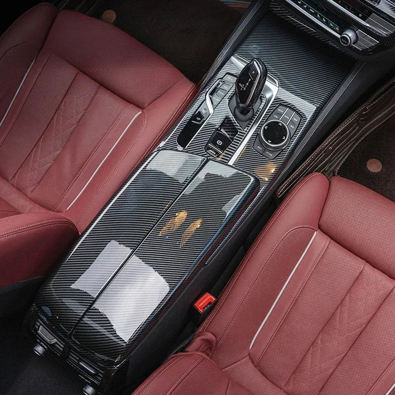 لسيارات BMW الفئة الخامسة G30 G38 2018-2023 من ألياف الكربون لوحة التحكم المركزية غطاء لوحة القيادة ملصقات الزخرفة ملحقات ضبط التصميم الداخلي