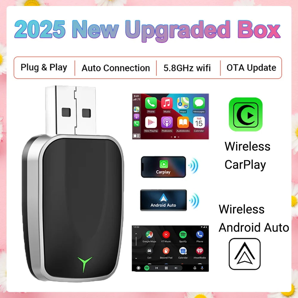 2025New Wired to Wireless Carplay Android Auto 2in1 Mini Adapter Dongle Auto Connect Plug&Play Bluetooth WiFi Universal Mini Box