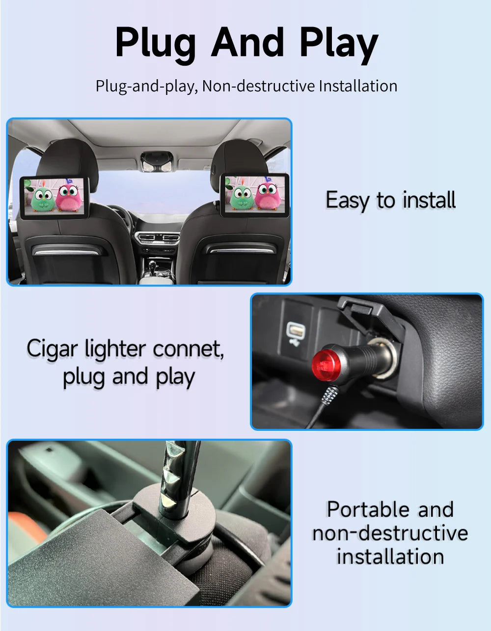 JIUYIN Car Screens Rear Seat Monitor Headrest TV Screen Android Auto CarPlay WiFi Movie/Netflix/Youtube Online Video Player