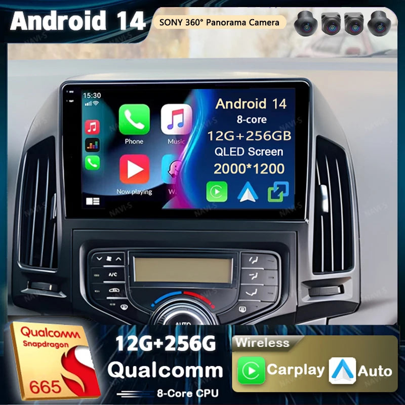 Android 14 For Hyundai i30 2006-2011 MANUAL AC 2K QLED Android Car Radio Multimedia Video Player GPS Stereo CarPlay Navigation