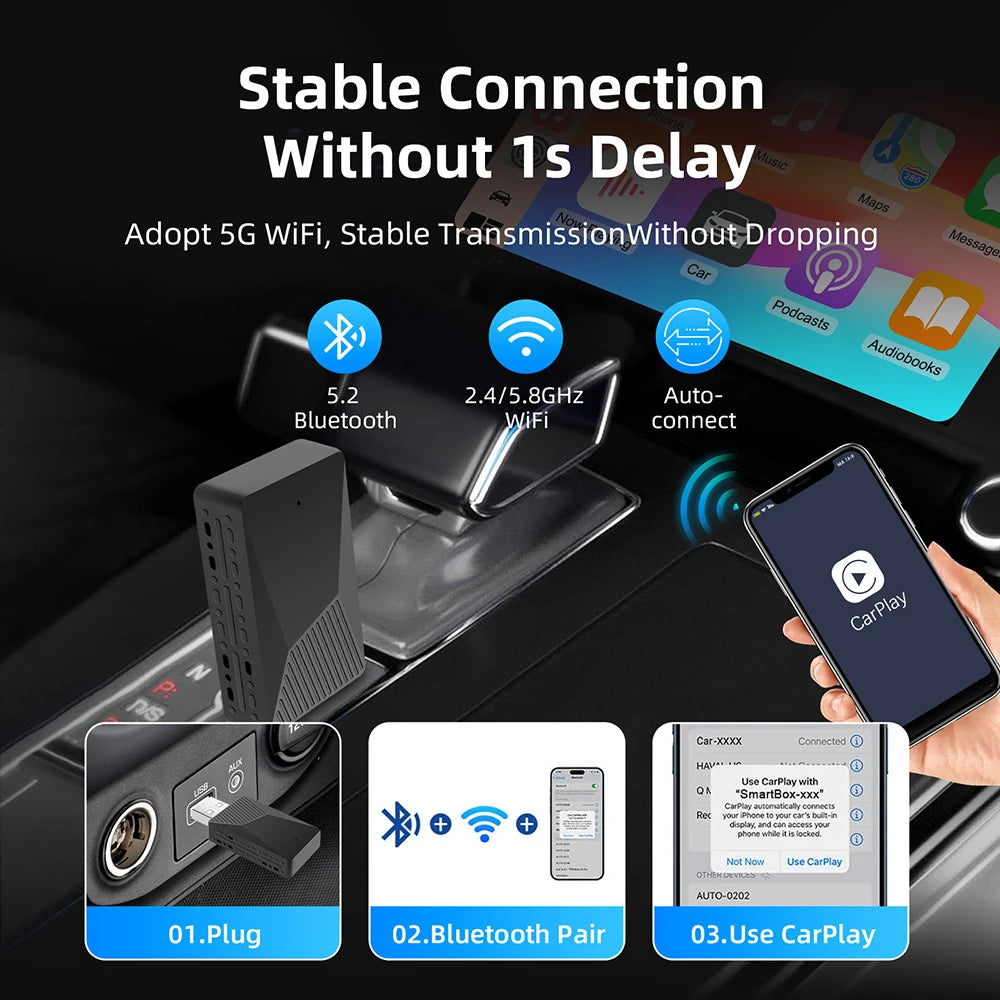2024 New Wireless Carplay Android Auto Wireless Adapter Smart Dongle 2in 1 5G Wifi&Bluetooth 5 For Wired CP AA Connect Plug&Play