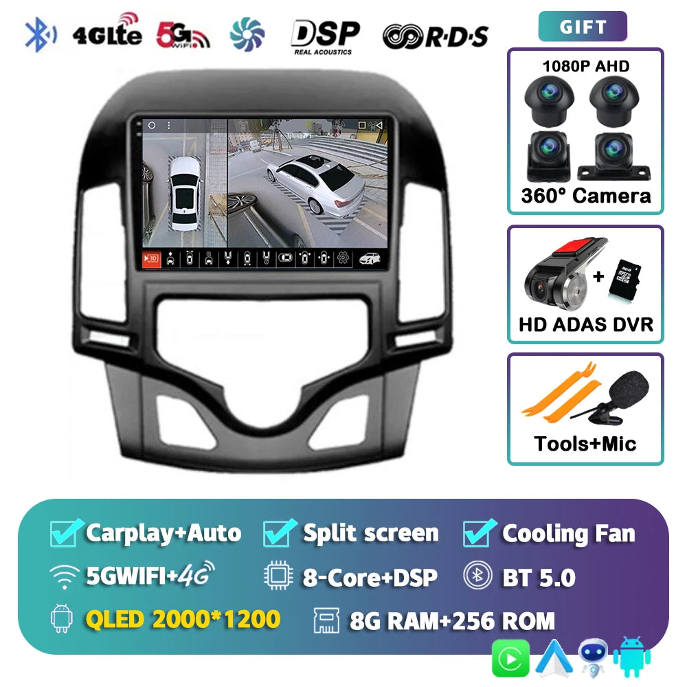 Android 14 For Hyundai i30 2006-2011 MANUAL AC 2K QLED Android Car Radio Multimedia Video Player GPS Stereo CarPlay Navigation