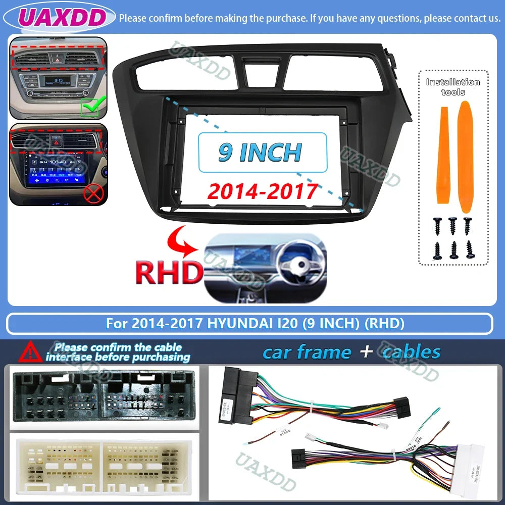 For 2014-2019 HYUNDAI I20 9INCH 2 Din Car stereo radio Android frame panel fascia cable video harness adapter player multimedia