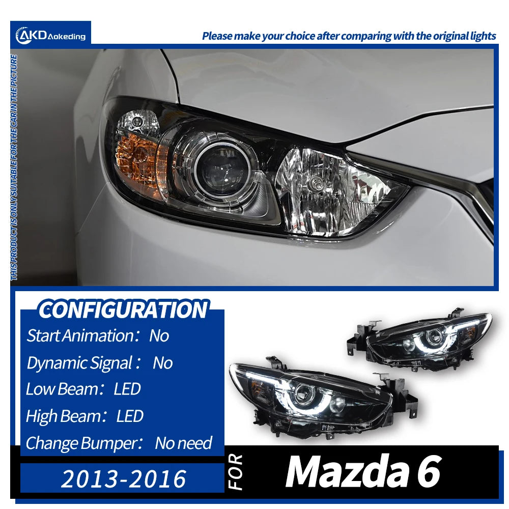 Car Headlights For Mazda 6 Atenza 2013-2016 LED Headlights Assembly Upgrade DRL Bicofal Lens Dynamic Signal Lamp Accessories