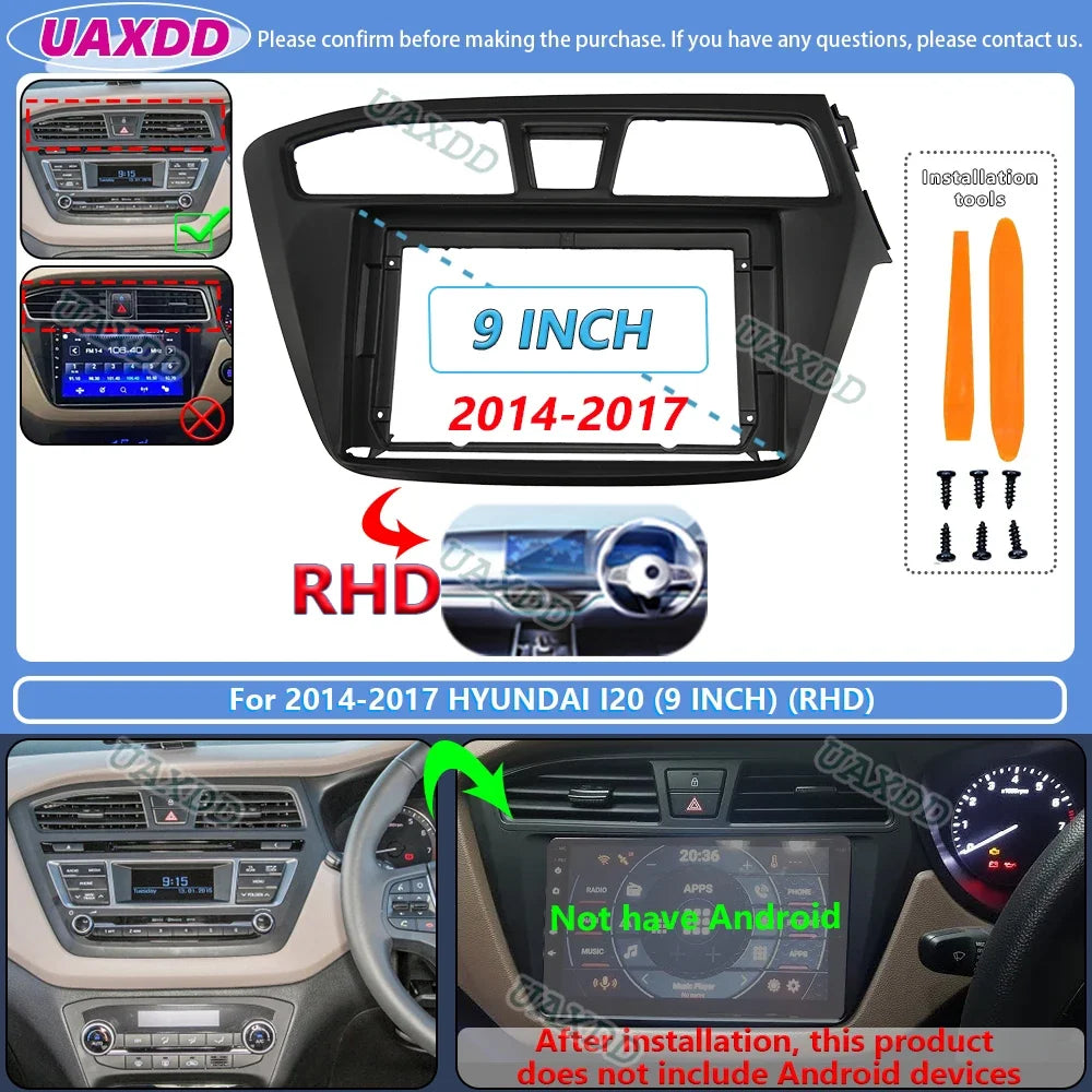 For 2014-2019 HYUNDAI I20 9INCH 2 Din Car stereo radio Android frame panel fascia cable video harness adapter player multimedia